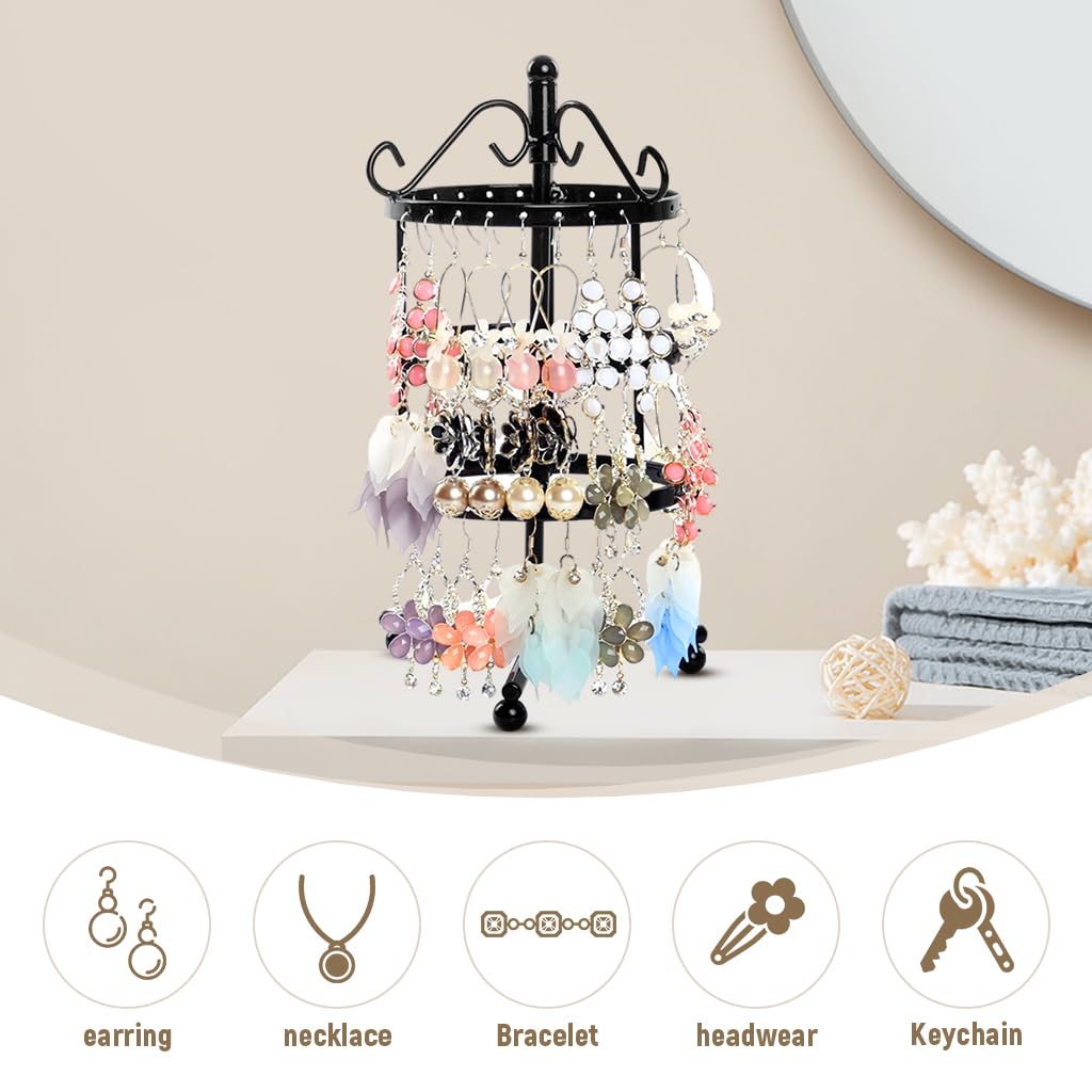 MAYCREATE Hoop Earrings Organizer for Women, 3 Tier Rotating Earring Organizer Box Storage Rack, Iron Art Earrings Holder for Over 50 Pairs, Display Stand for Dangle, Hoops Earings (Black) MAYCREATE Hoop Earrings Organizer for Women, 3 Tier Rotating Earring Organizer Box Storage Rack, Iron Art Earrings Holder for Over 50 Pairs, Display Stand for Dangle, Hoops Earings (Black)
